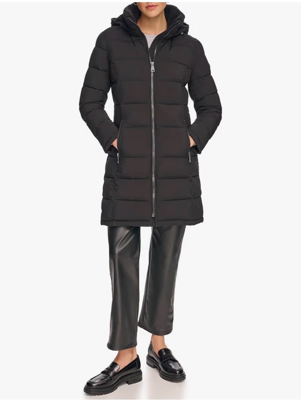 EUC Calvin Klein Performance Black Long Quilted Puffer Coat with Removable Hood